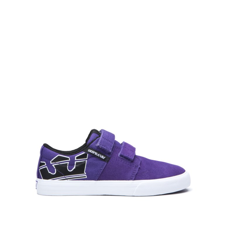 Supra Matalavartiset Stacks II Vulc Tarranauha Lasten Kengät Violetit Mustat Valkoinen | 5U9VVQ6