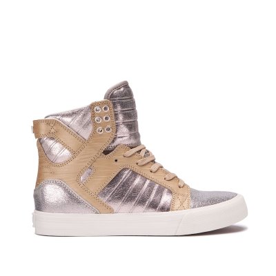 Supra Korkeavartiset Skytop Naisten Kengät Beige Hopea | 0JNRJ3S